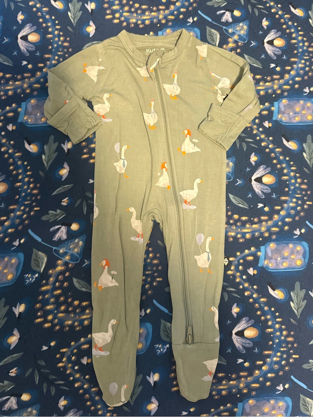 Kyte BABY Green Silly Goose-Print Footed One-Piece Pajama